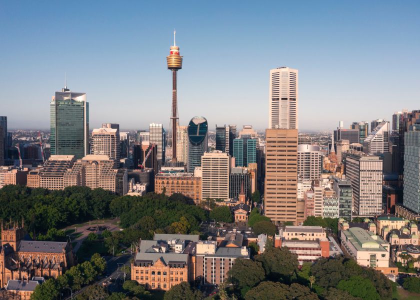 sydney cbd skyline with sydney tower in the centre