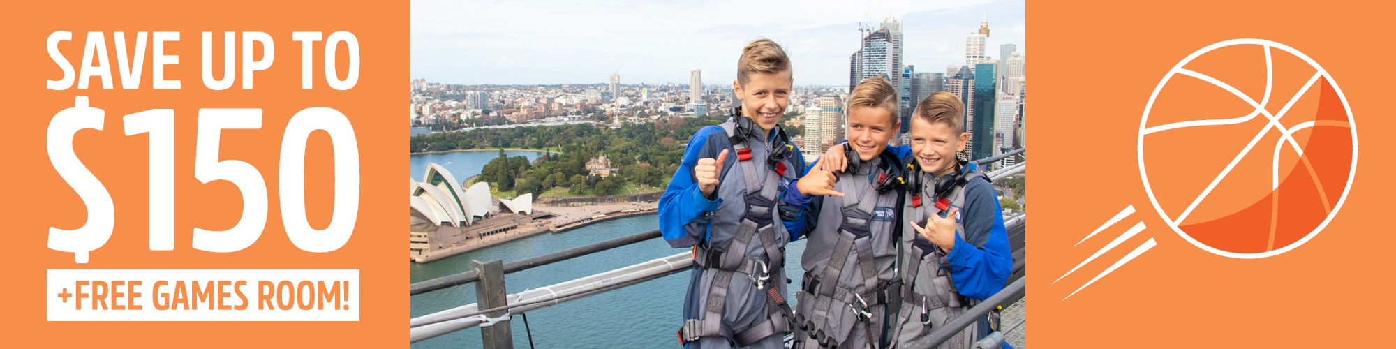 school holidays sorted with brothers at the top of the sydney harbour bridge with thumb up 